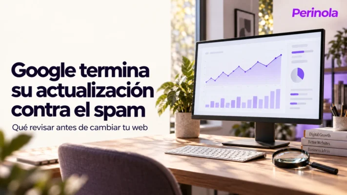 Monitor con una gráfica ilustrativa junto al texto sobre la actualización de Google contra el spam
