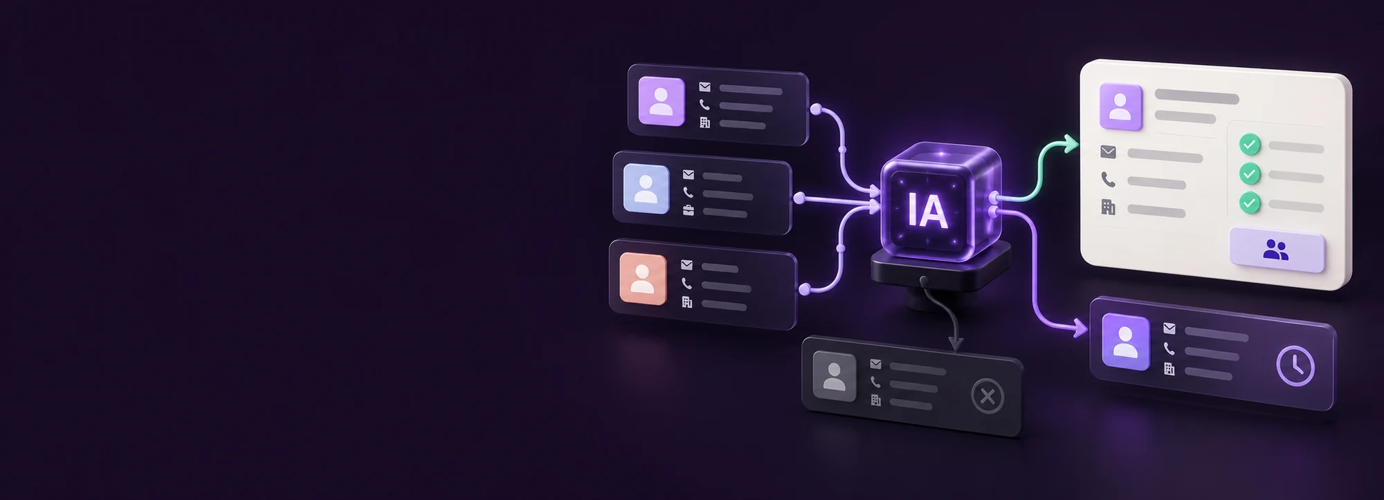 Visualización conceptual de calificación automática de leads y asignación al CRM