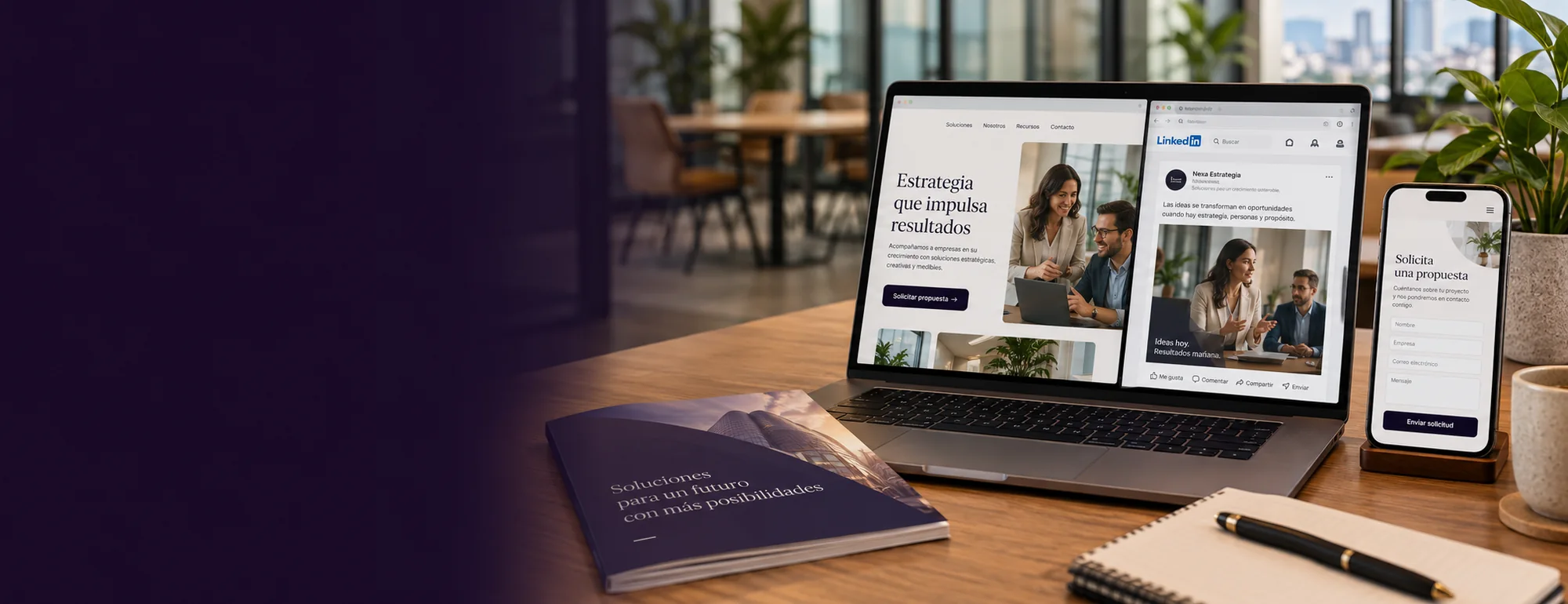Ejemplo visual de marketing b2b: pantallas y contexto profesional del servicio