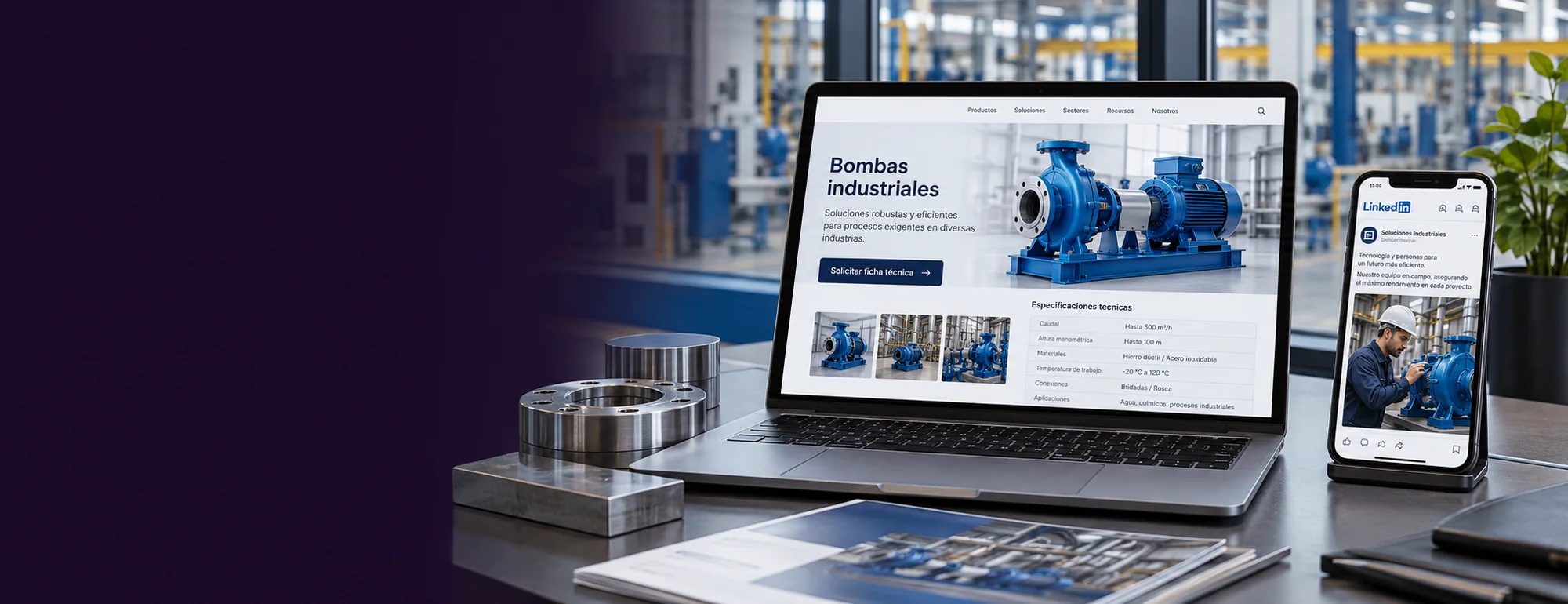 Ejemplo visual de marketing para empresas industriales: pantallas y contexto profesional del servicio