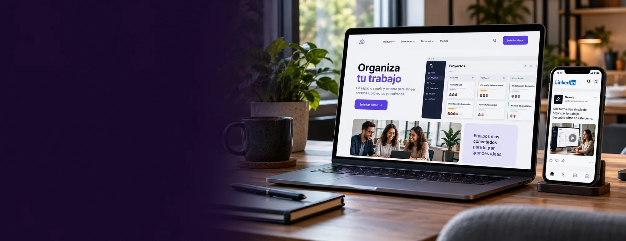Ejemplo visual de marketing para empresas de software: pantallas y contexto profesional del servicio