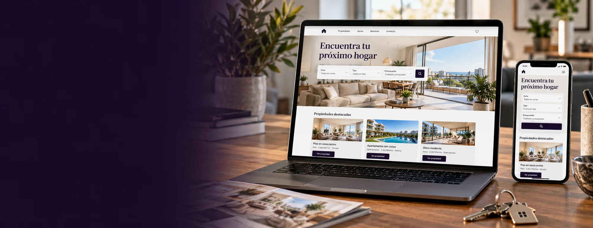 Ejemplo visual de diseño web inmobiliario: pantallas y contexto profesional del servicio