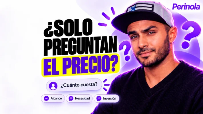 Carlos Acevedo con expresión de duda junto a Solo preguntan el precio y los conceptos Alcance, Necesidad e Inversión.