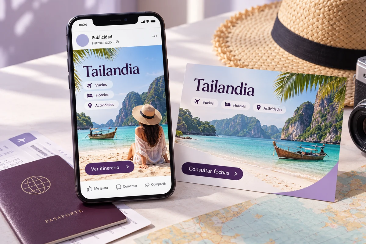 Mockup conceptual de campaña de una oferta para publicidad digital para agencias de viajes