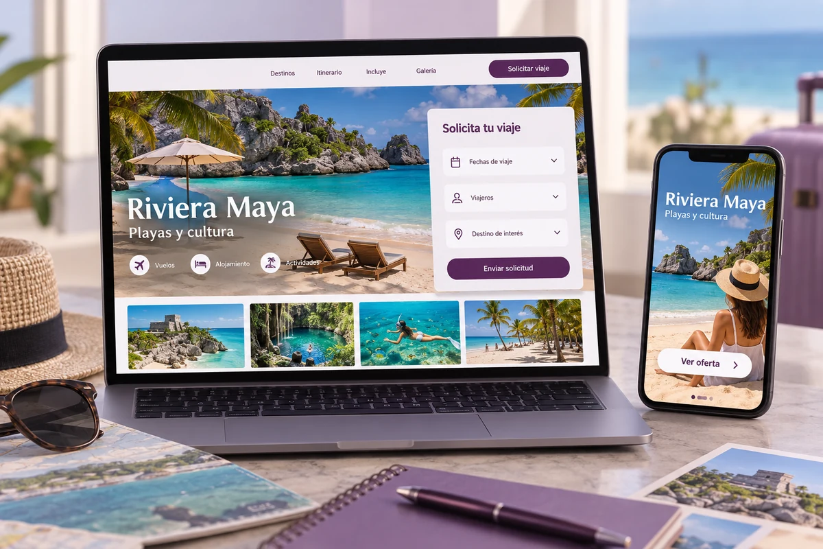 Mockup conceptual de campaña y cotización para publicidad digital para agencias de viajes