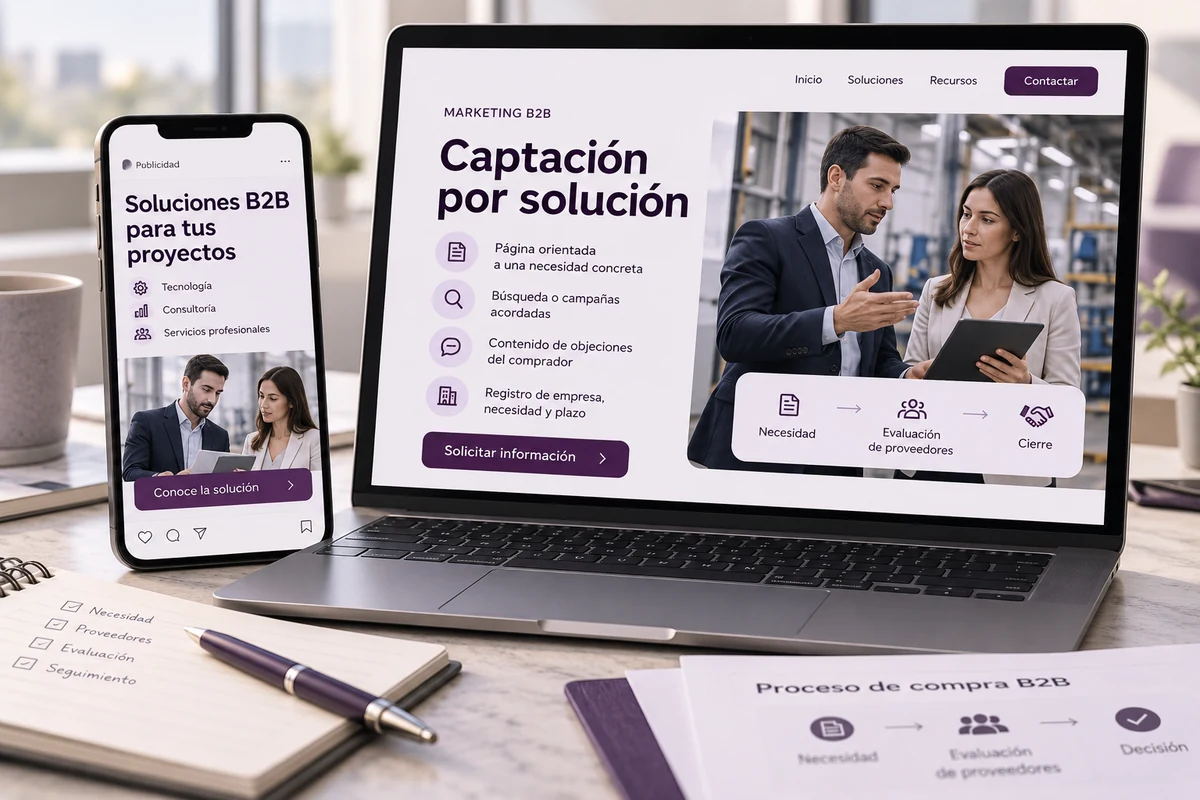 Mockup conceptual de captación por solución para marketing b2b para empresas