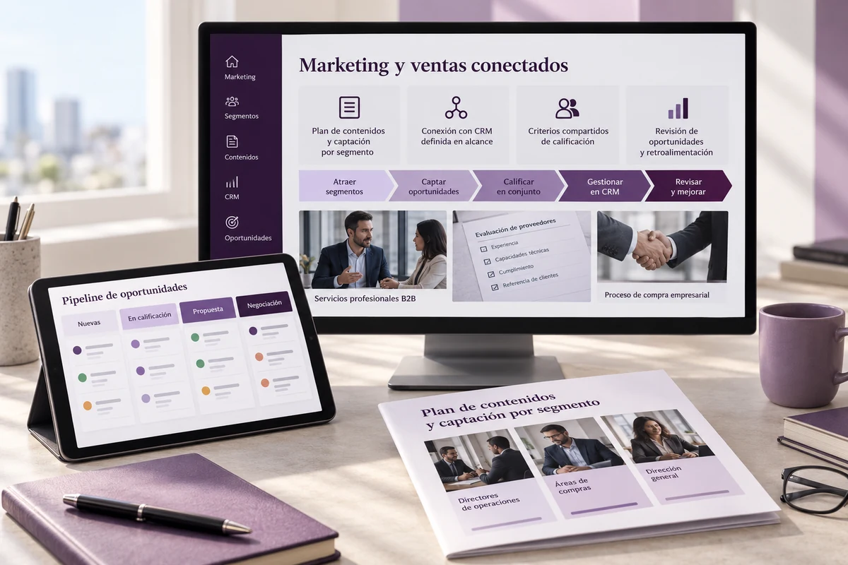 Mockup conceptual de marketing y ventas conectados para marketing b2b para empresas