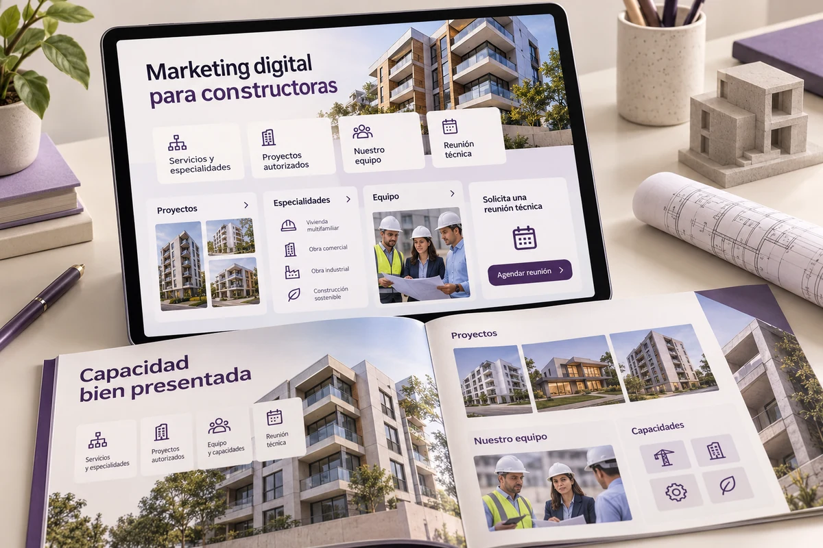 Mockup conceptual de capacidad bien presentada para marketing digital para constructoras