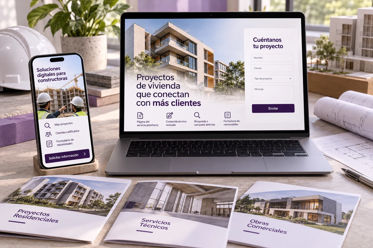 Mockup conceptual de captación por servicio para marketing digital para constructoras