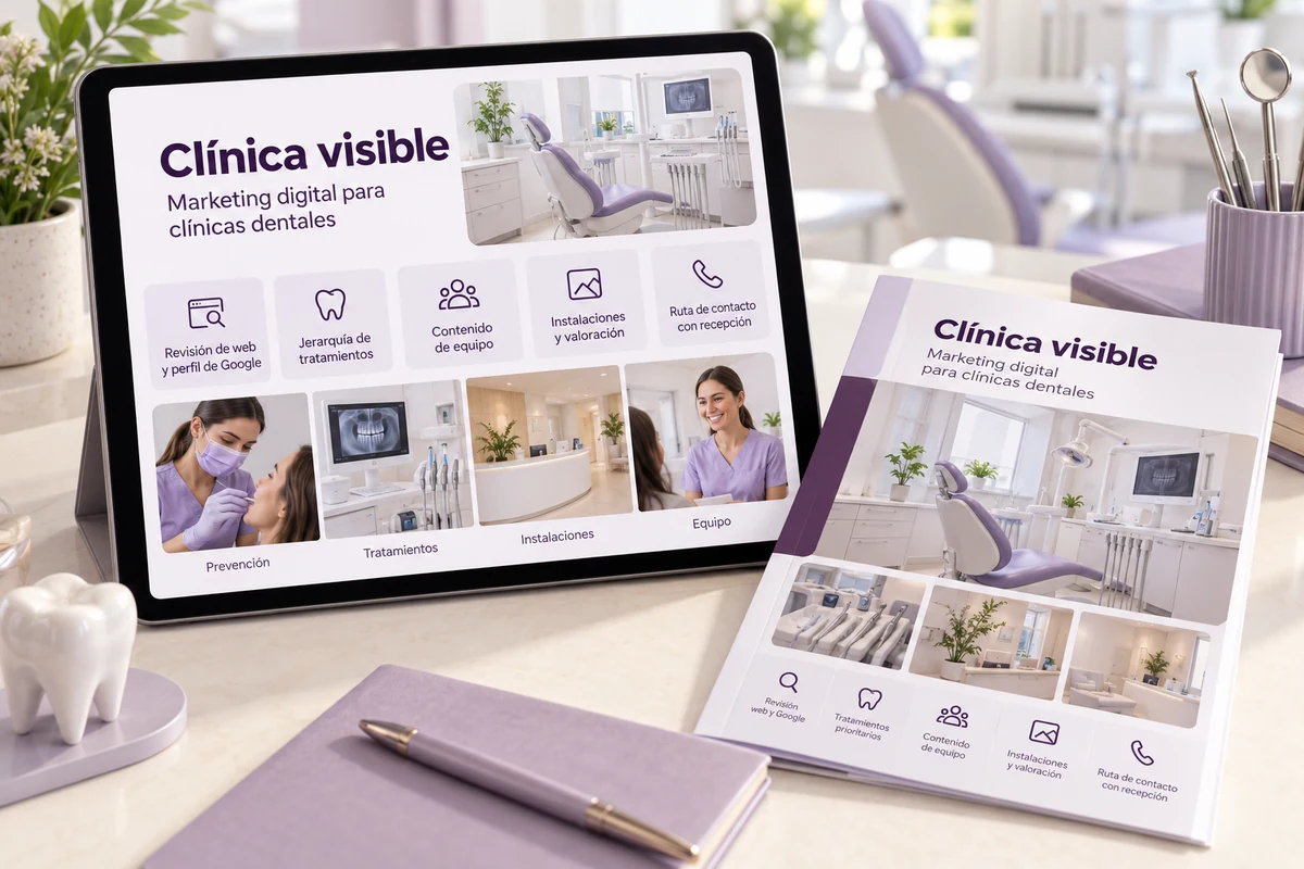 Mockup conceptual de clínica visible para marketing digital para clínicas dentales