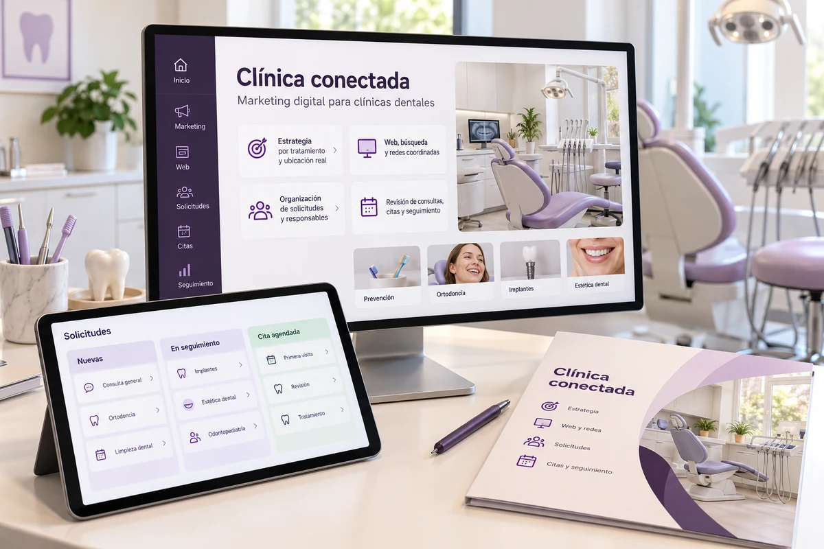 Mockup conceptual de clínica conectada para marketing digital para clínicas dentales