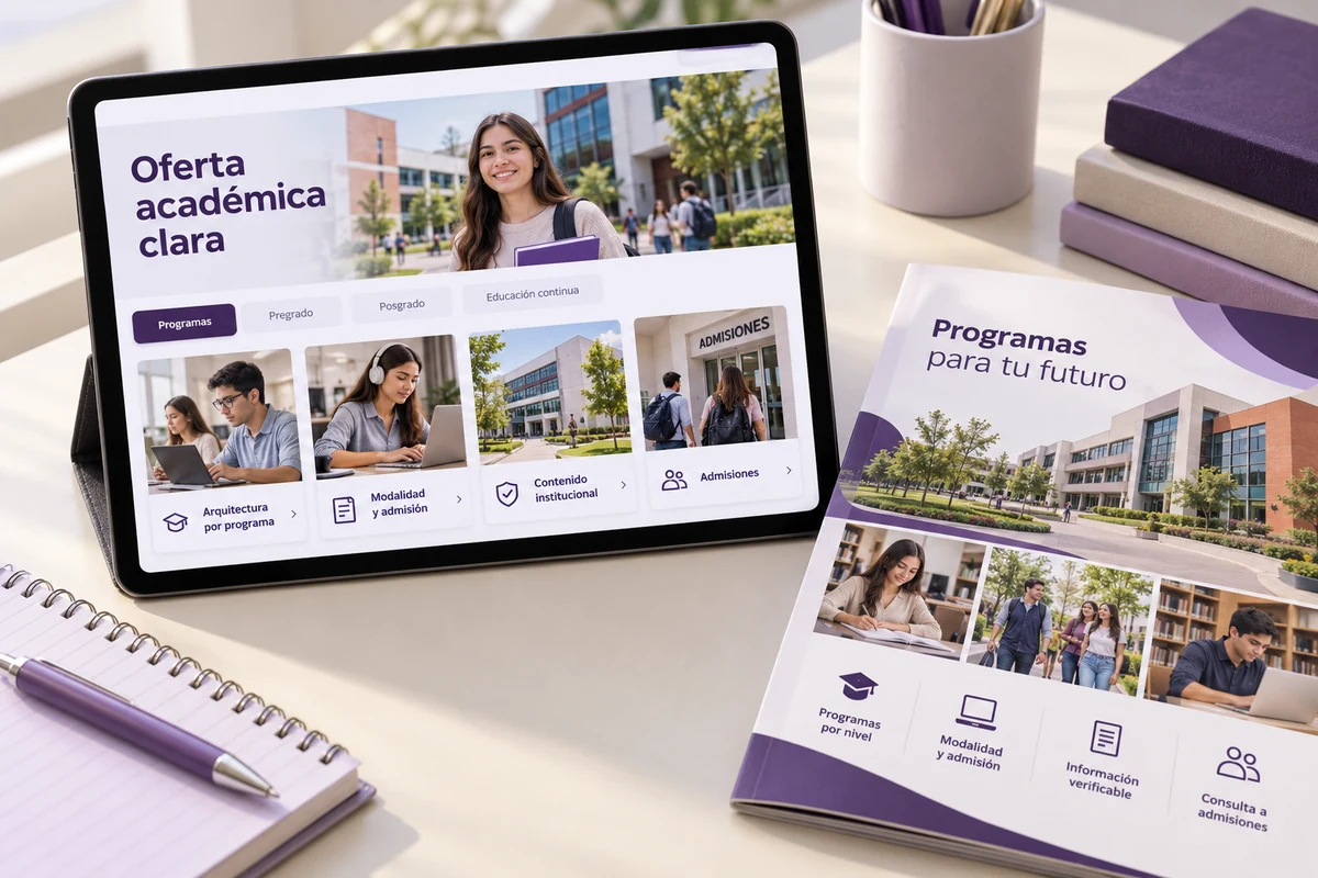 Mockup conceptual de oferta académica clara para marketing digital para instituciones educativas