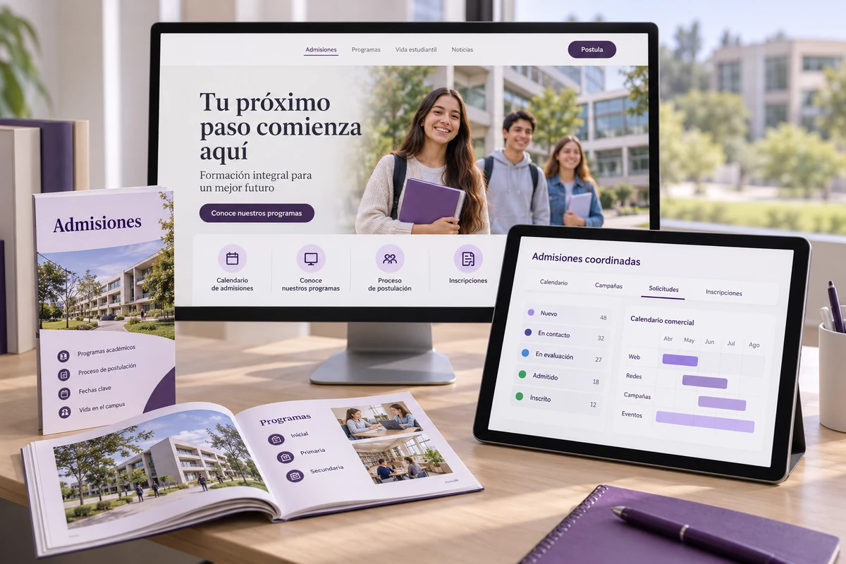 Mockup conceptual de admisiones coordinadas para marketing digital para instituciones educativas