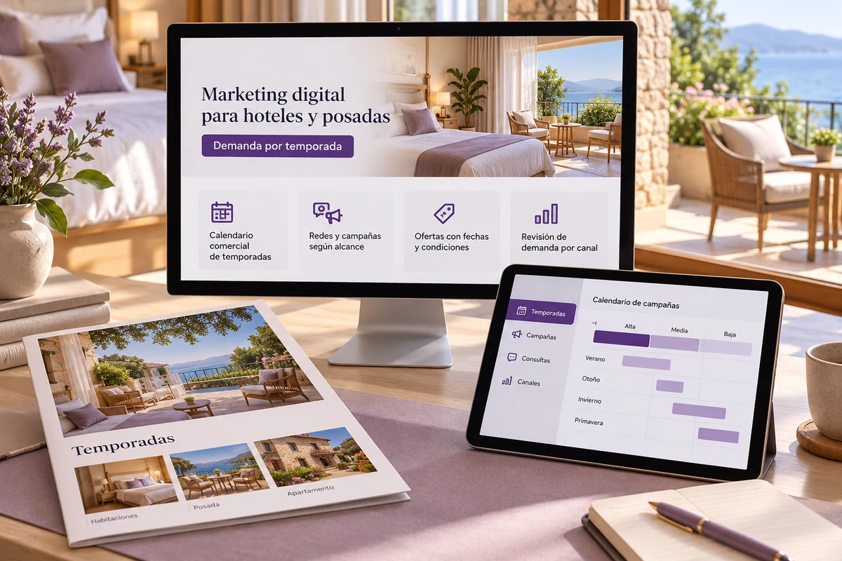 Mockup conceptual de demanda por temporada para marketing digital para hoteles y posadas