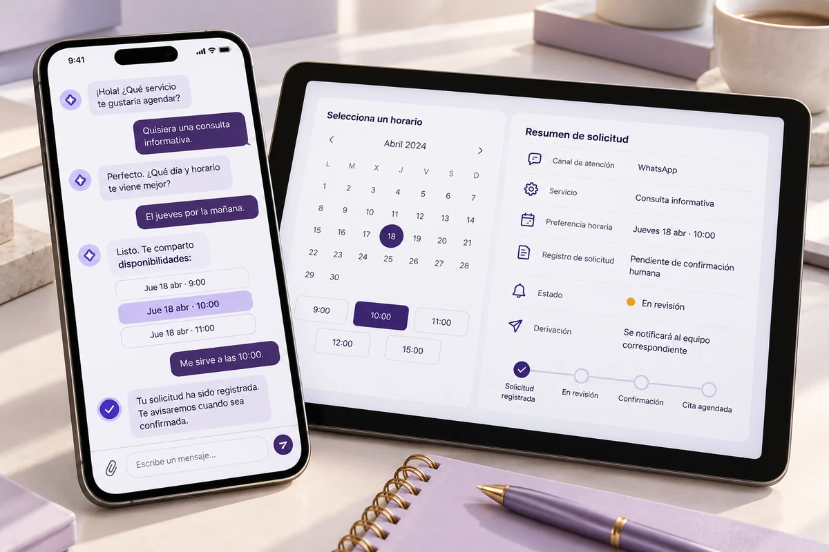 Mockup conceptual de solicitud de cita para agente de ia para agendar citas