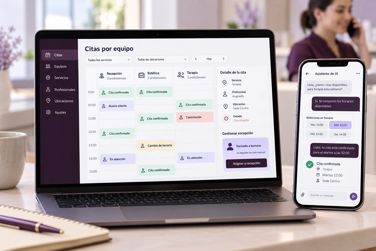 Mockup conceptual de citas por equipo para agente de ia para agendar citas