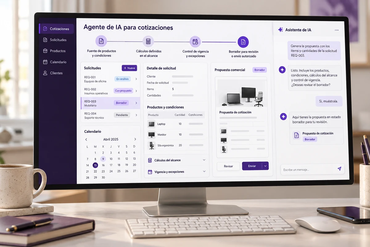 Mockup conceptual de cotización asistida para agente de ia para cotizaciones