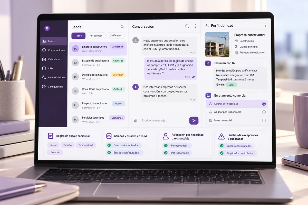 Mockup conceptual de calificación conectada para agente de ia para calificar leads
