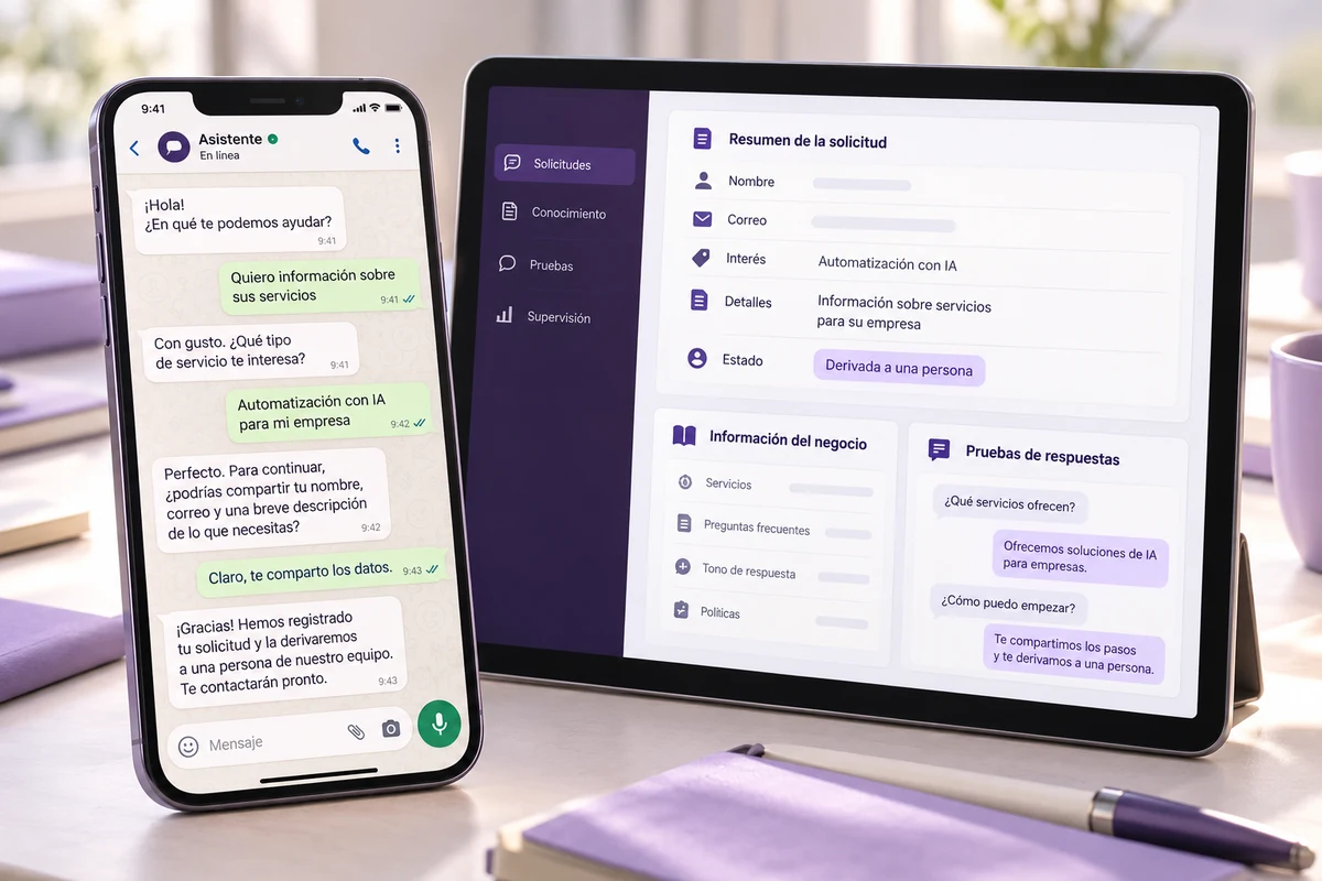 Mockup conceptual de atención inicial para agentes de ia para empresas