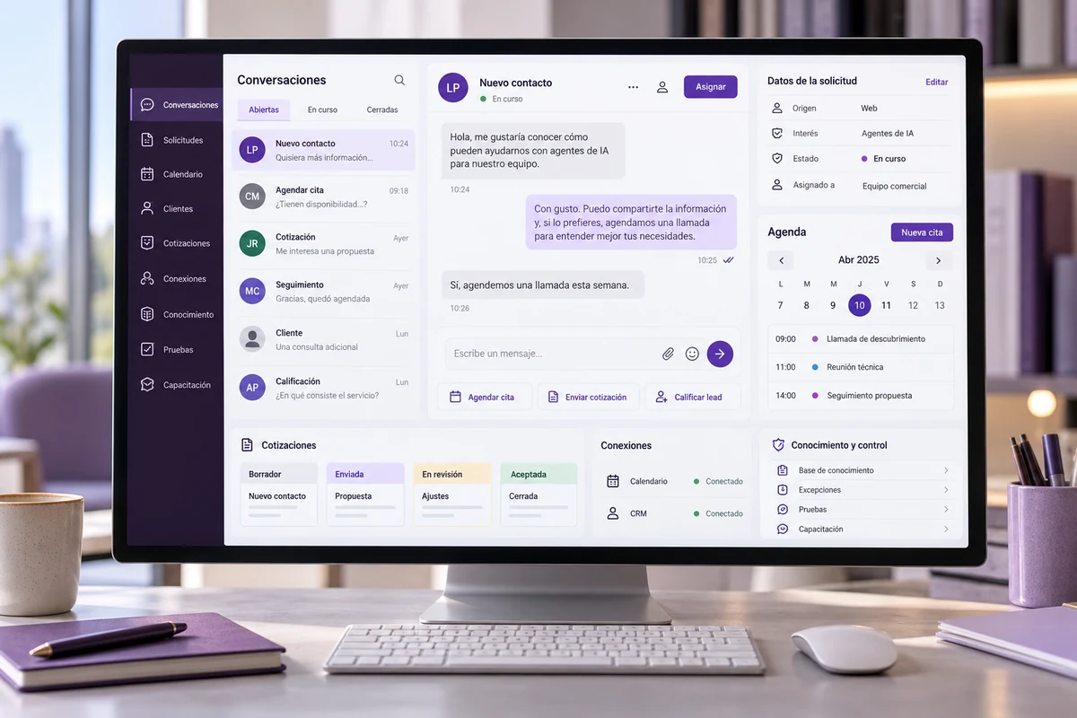 Mockup conceptual de proceso conectado para agentes de ia para empresas