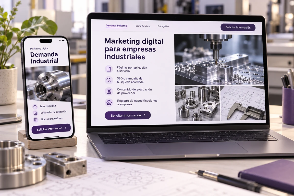 Mockup conceptual de demanda industrial para marketing digital para empresas industriales
