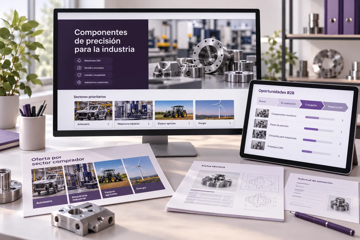Mockup conceptual de captación b2b integrada para marketing digital para empresas industriales