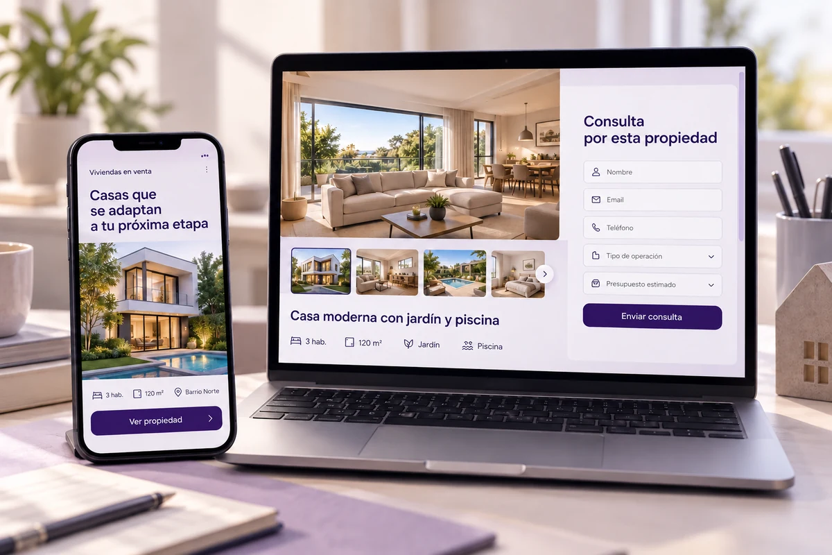 Mockup conceptual de consultas por propiedad para marketing digital para inmobiliarias