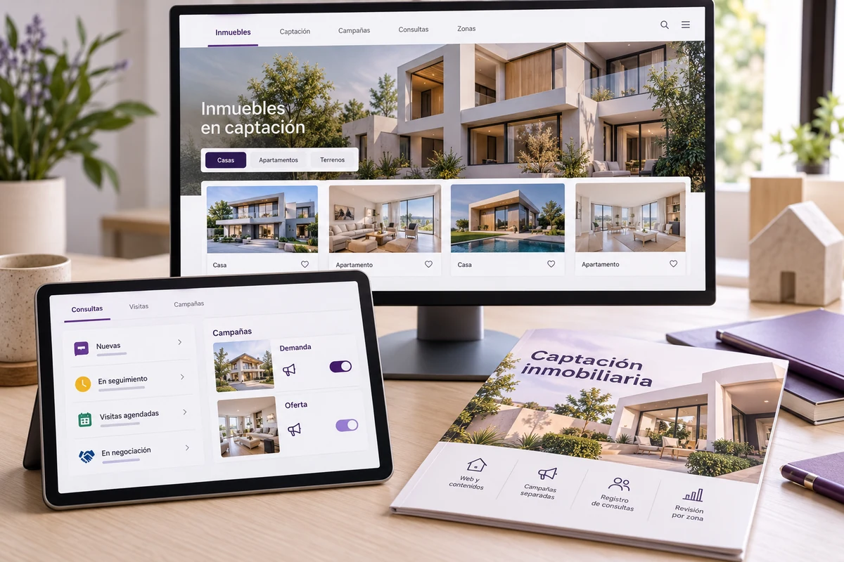Mockup conceptual de captación inmobiliaria para marketing digital para inmobiliarias