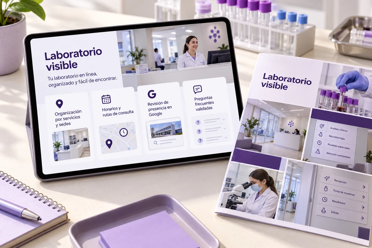 Mockup conceptual de laboratorio visible para marketing digital para laboratorios clínicos