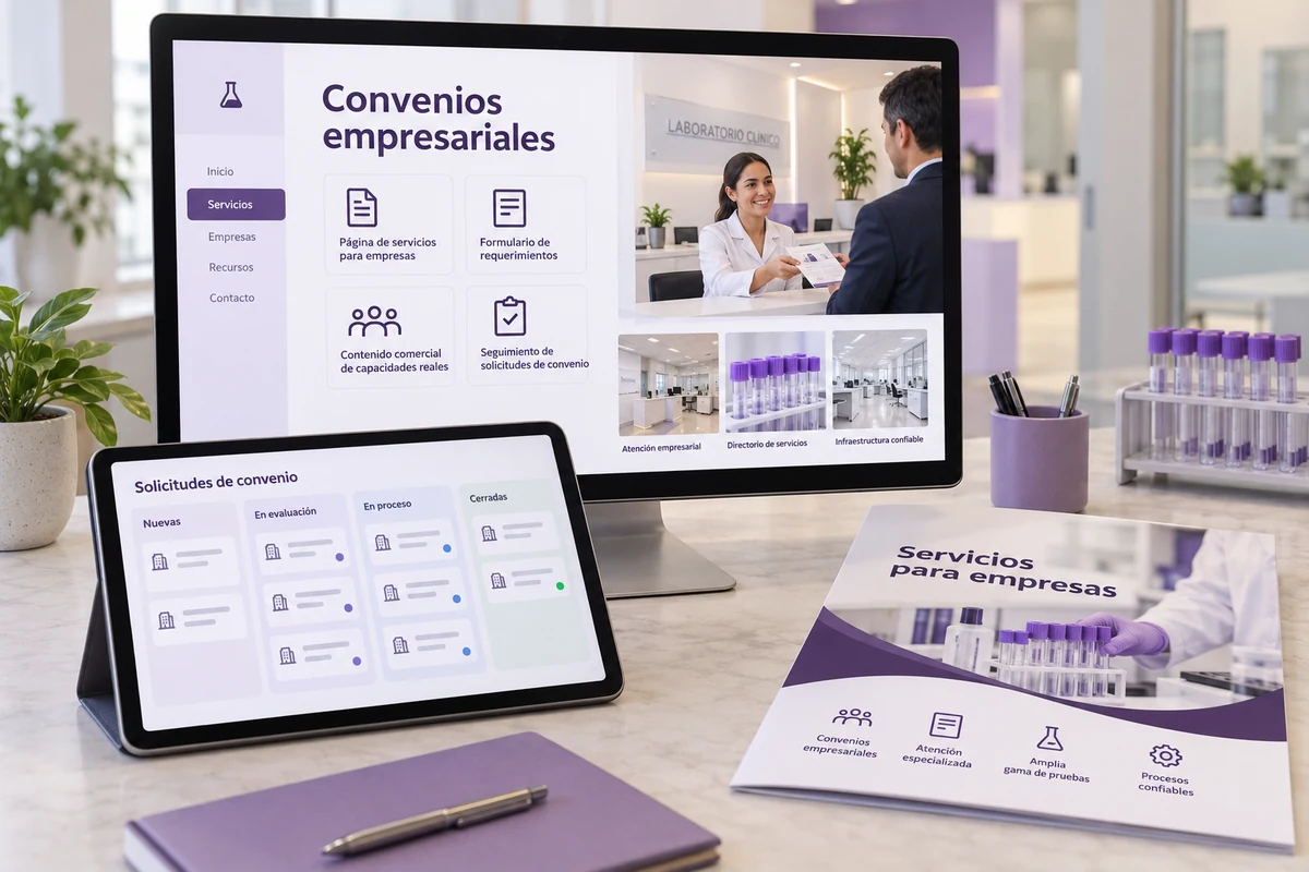 Mockup conceptual de convenios empresariales para marketing digital para laboratorios clínicos