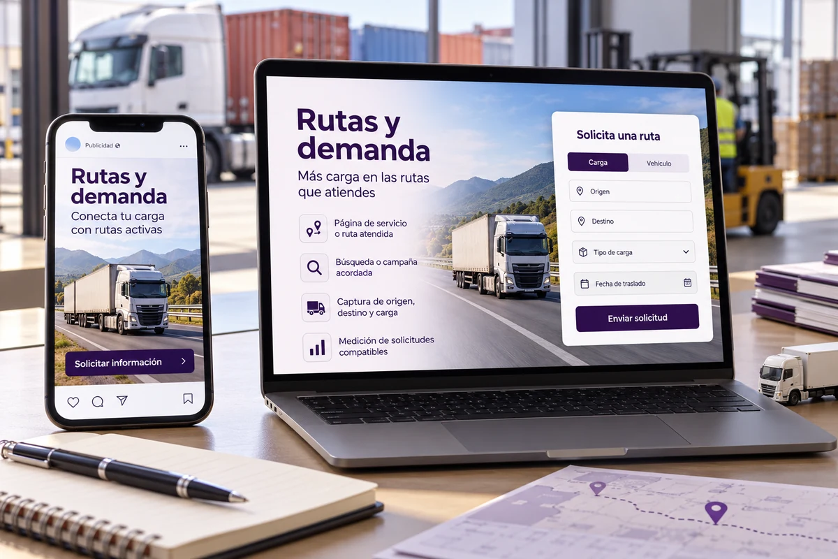 Mockup conceptual de rutas y demanda para marketing digital para empresas de logística