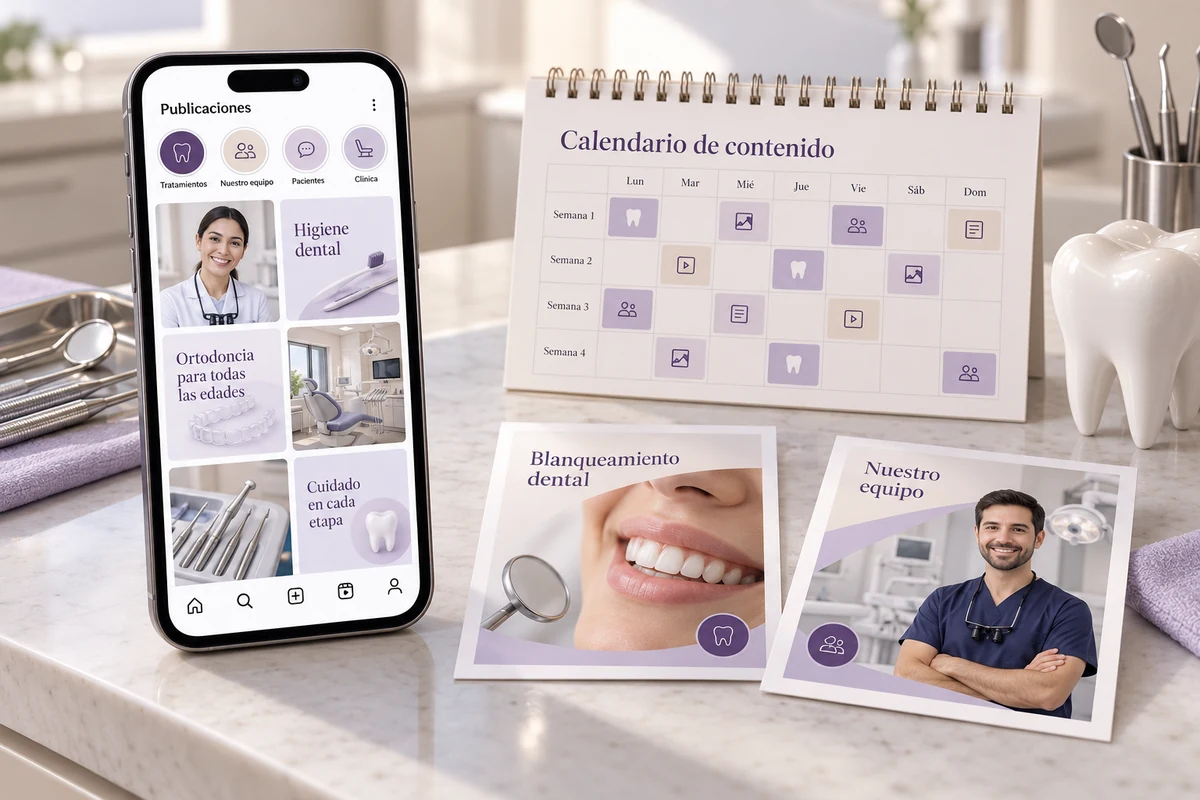 Mockup conceptual de presencia profesional para redes sociales para clínicas dentales