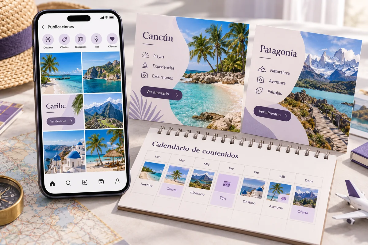Mockup conceptual de presencia de agencia para redes sociales para agencias de viajes
