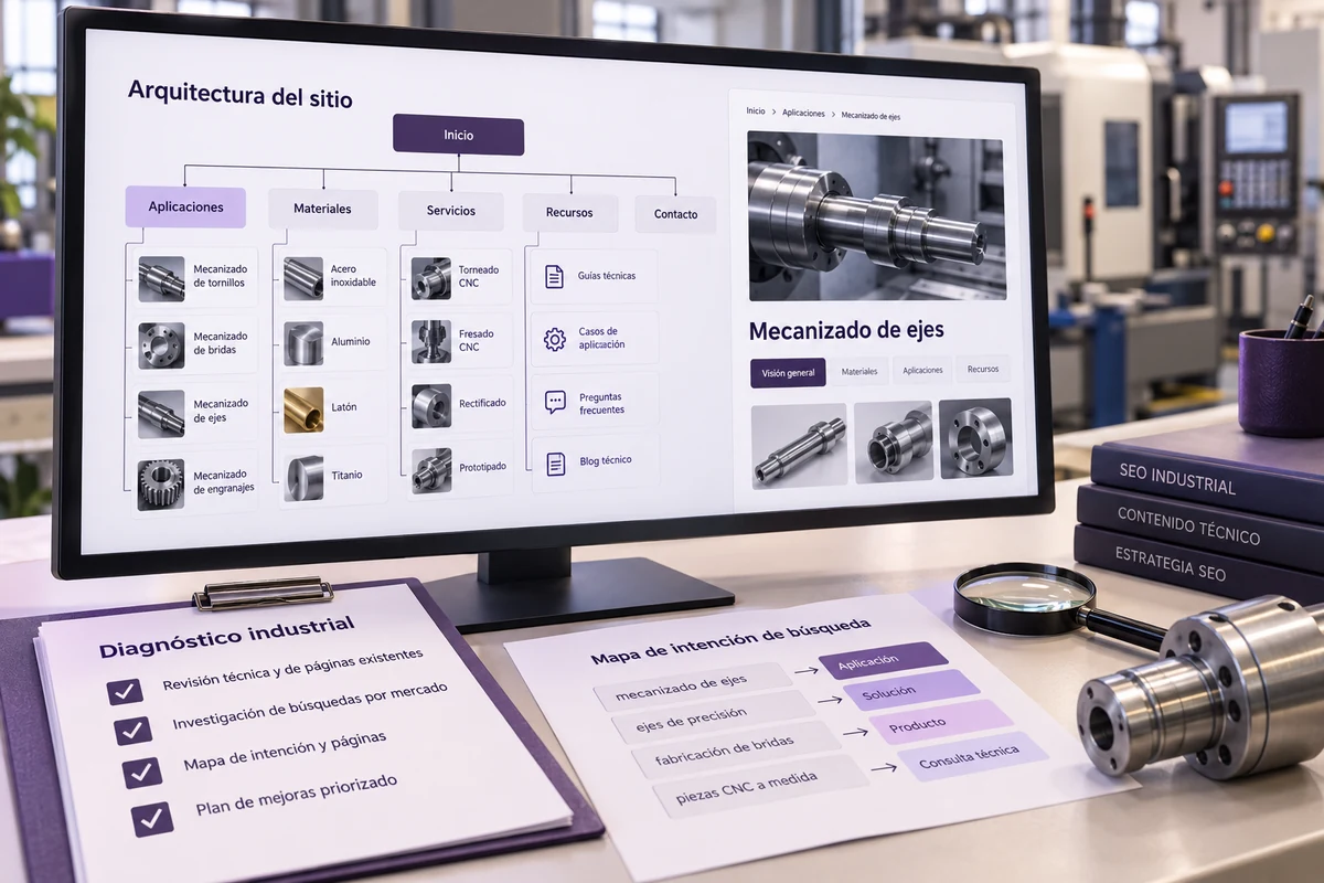 Mockup conceptual de diagnóstico industrial para seo para empresas industriales