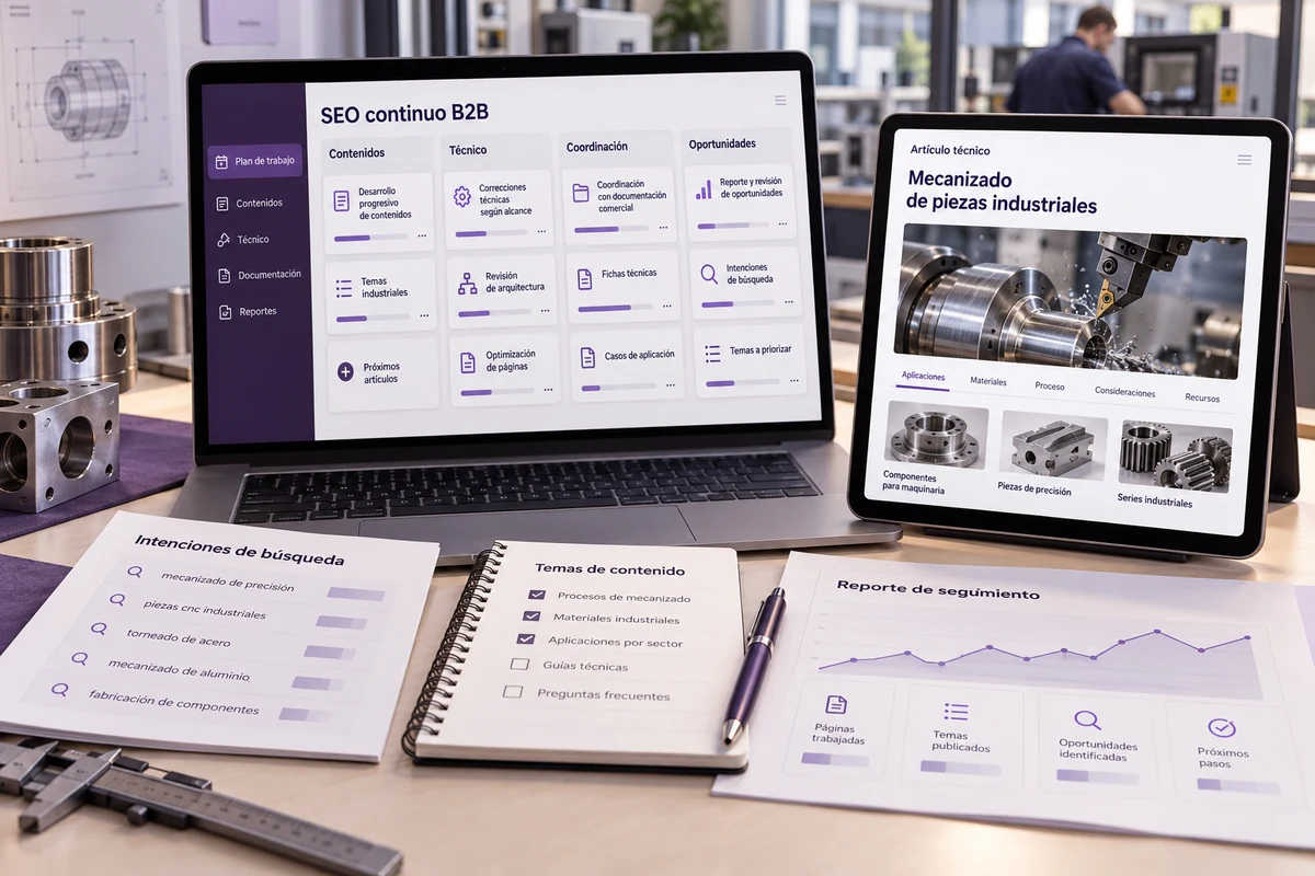 Mockup conceptual de seo continuo b2b para seo para empresas industriales