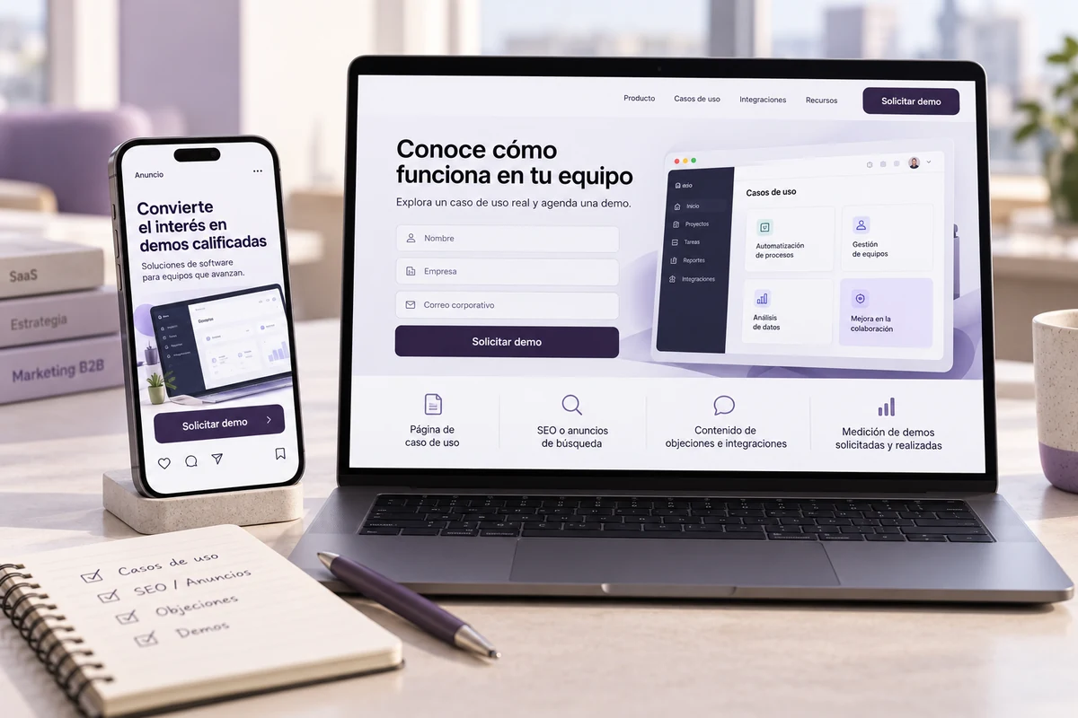 Mockup conceptual de demanda de demos para marketing digital para empresas de software