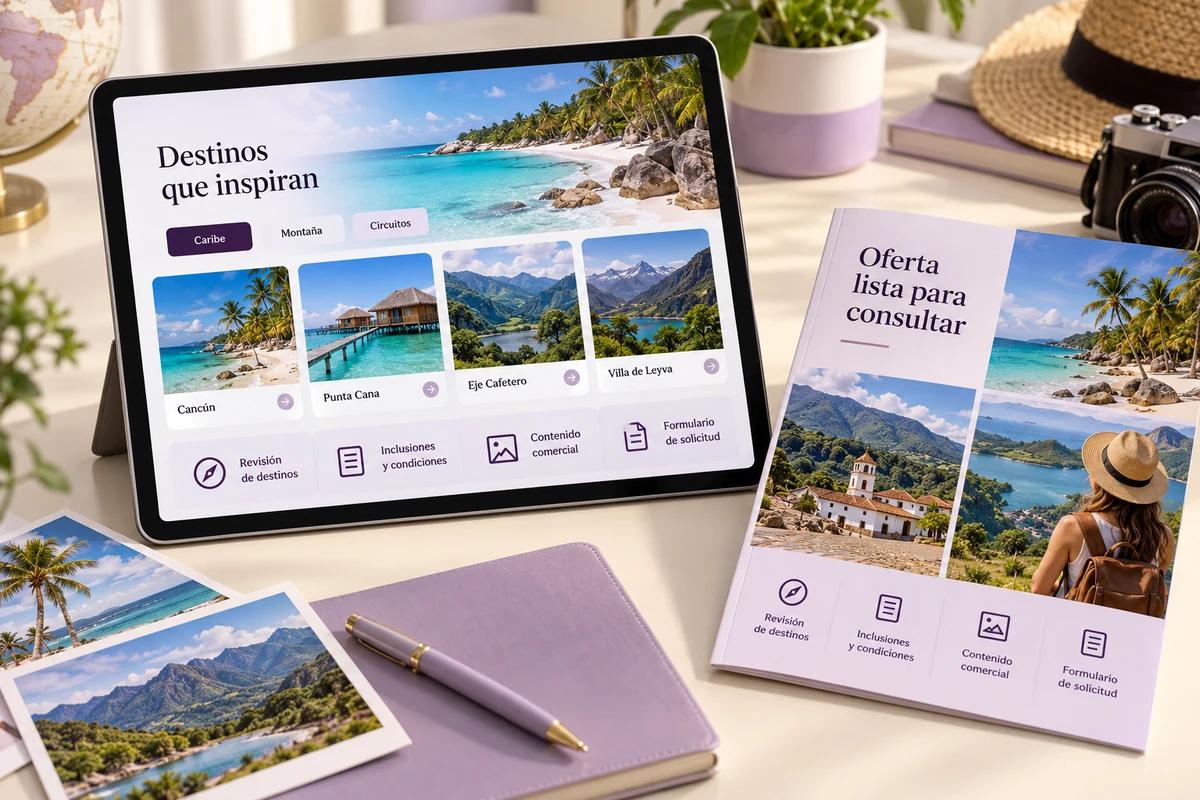 Mockup conceptual de oferta lista para consultar para marketing digital para agencias de viajes