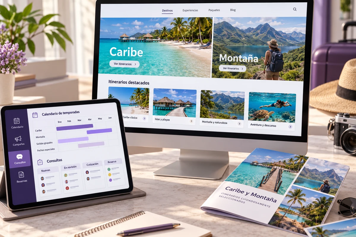 Mockup conceptual de agencia en crecimiento para marketing digital para agencias de viajes
