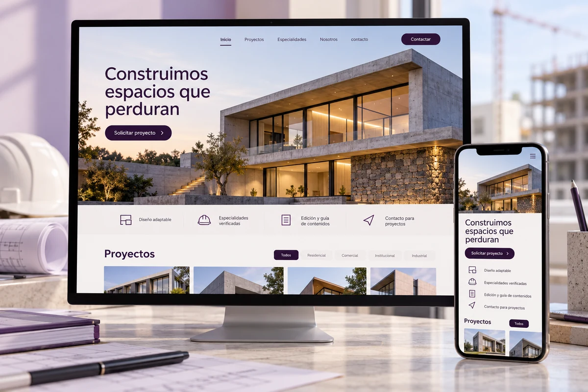 Mockup conceptual de web corporativa para diseño web para constructoras