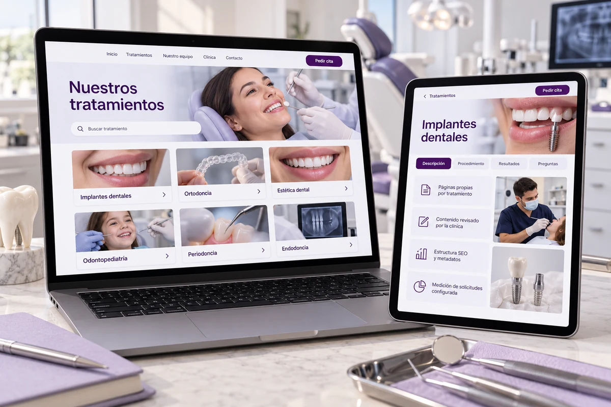 Mockup conceptual de web por tratamientos para diseño web para clínicas dentales
