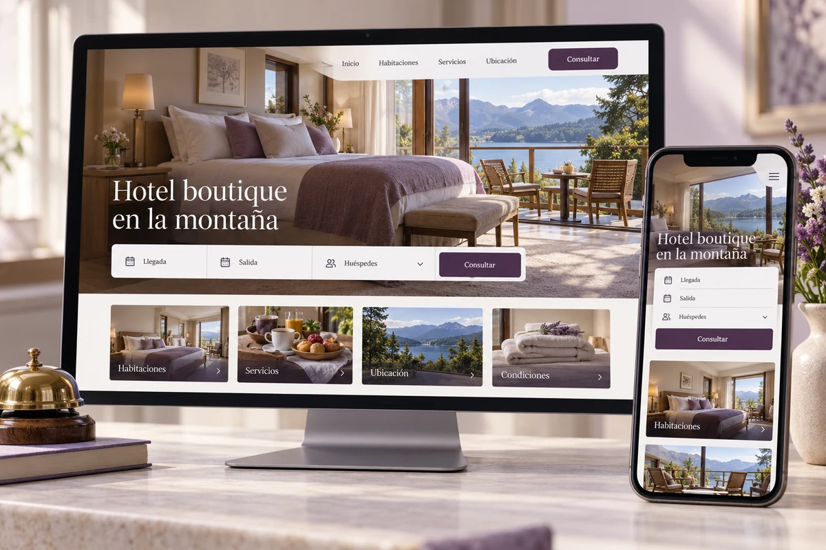 Mockup conceptual de web del alojamiento para diseño web para hoteles y posadas