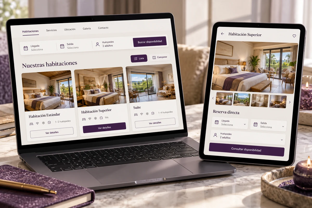 Mockup conceptual de web de reserva directa para diseño web para hoteles y posadas