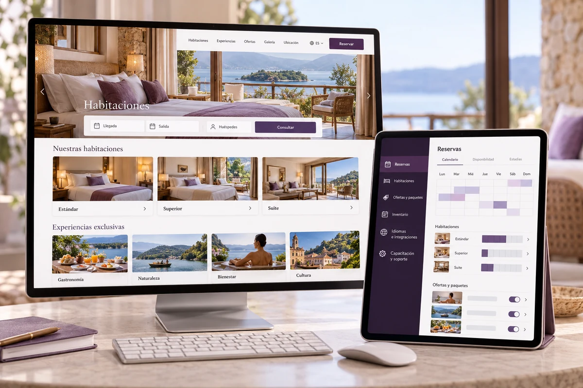 Mockup conceptual de web por experiencias para diseño web para hoteles y posadas