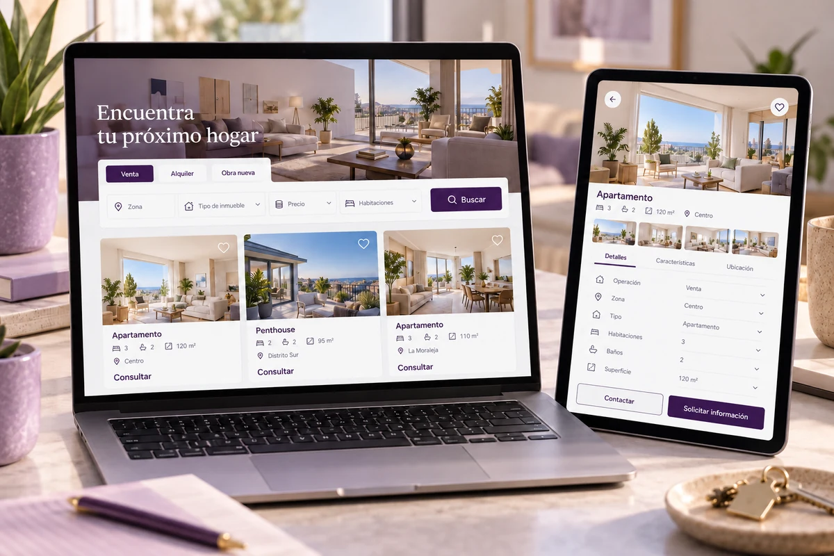 Mockup conceptual de catálogo con búsqueda para diseño web para inmobiliarias