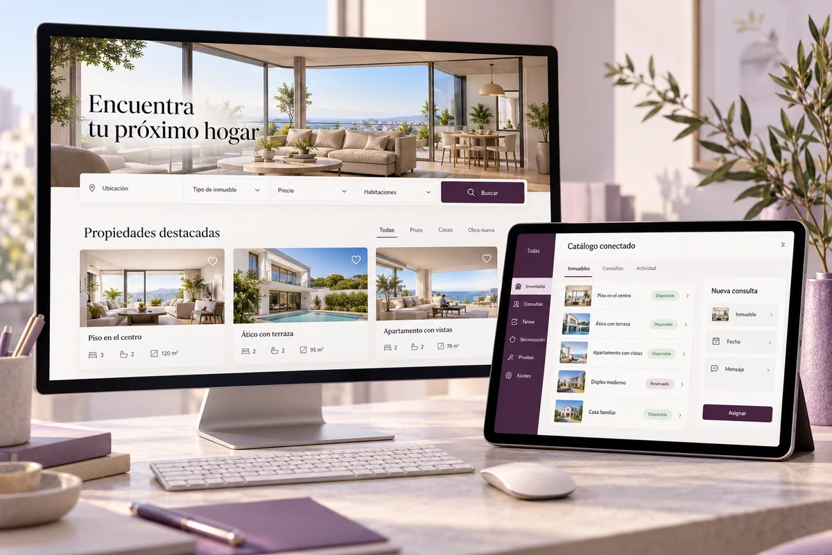 Mockup conceptual de catálogo conectado para diseño web para inmobiliarias